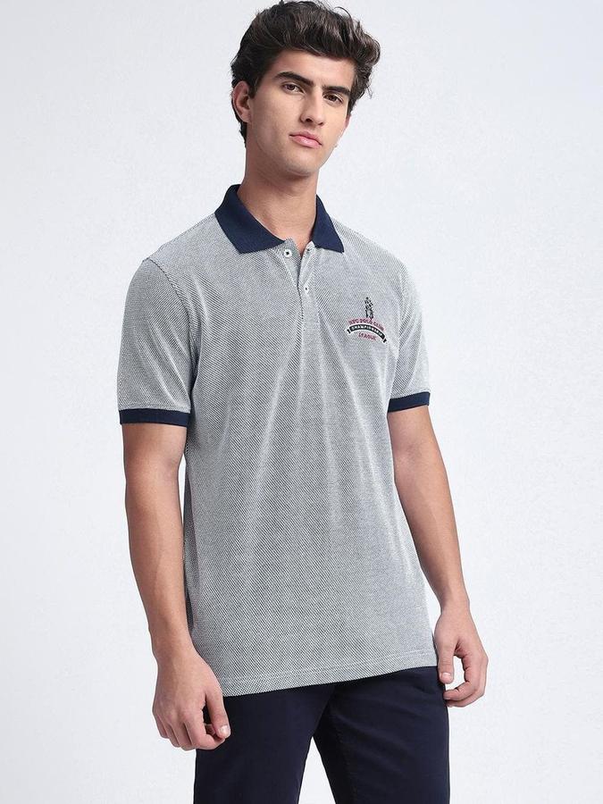 R&B Mens Grey Self Design Polo Collar Short Sleeves T-shirt