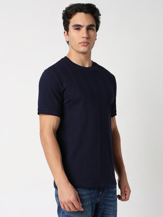Men Cotton Regular Fit Round Neck Textured T-shirt
