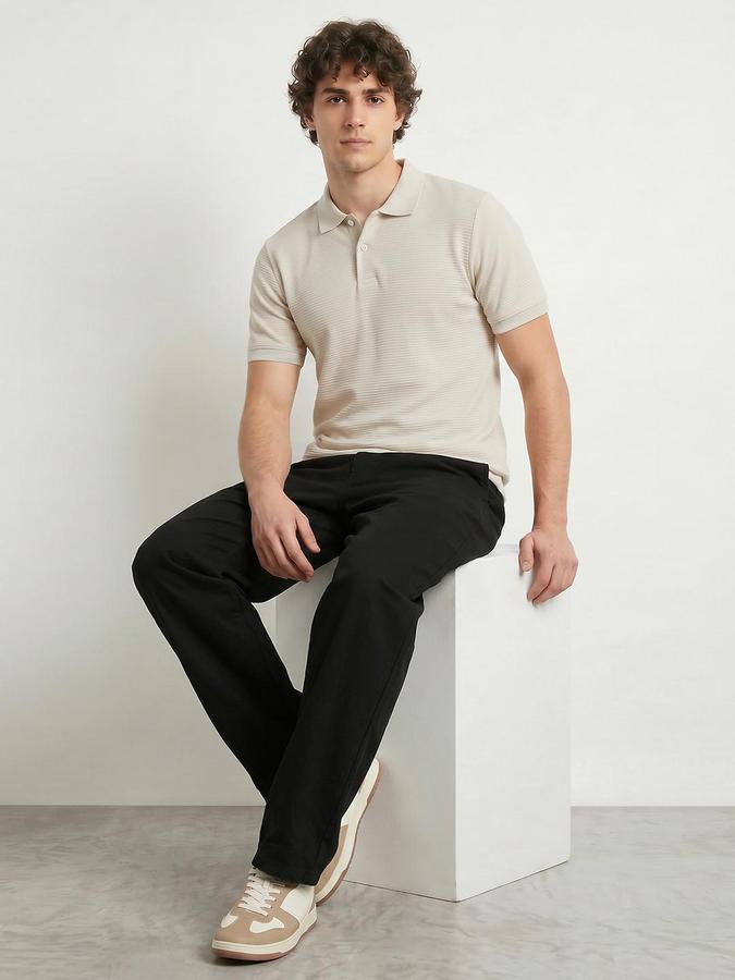 R&B Beige Men Striped Short Sleeves Tshirt