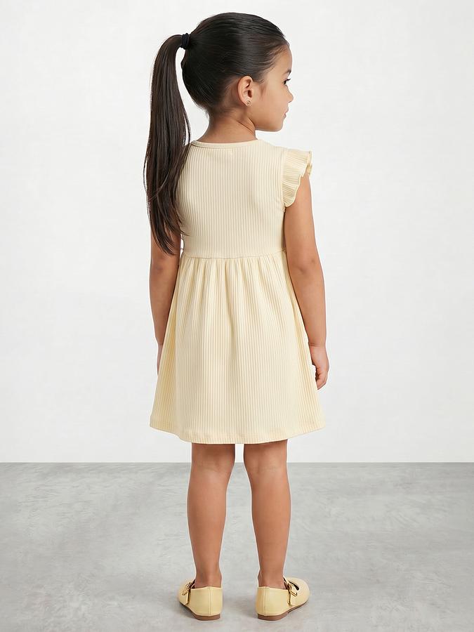 R&B Girl Yellow Tropical Embroidery Flutter Sleeves Fit and Flare Dress