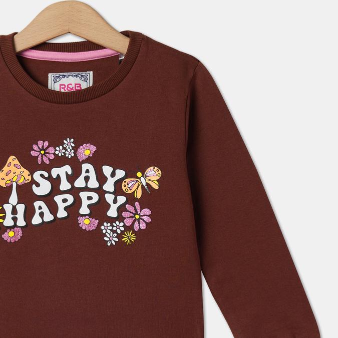 Girls Typographic Print Round-Neck Sweatshirt data-index=