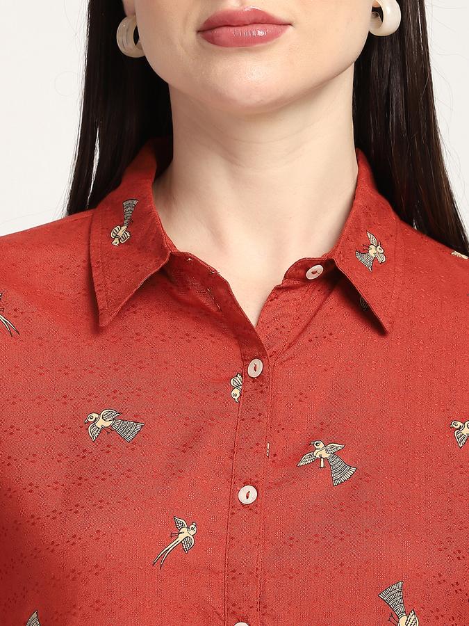 Women Viscose Regular Fit Collared Neck Printed Top