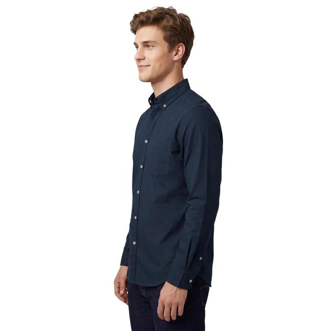 R&B Navy Blue Solid Mens Button-Down Collar Long Sleeves Shirt 