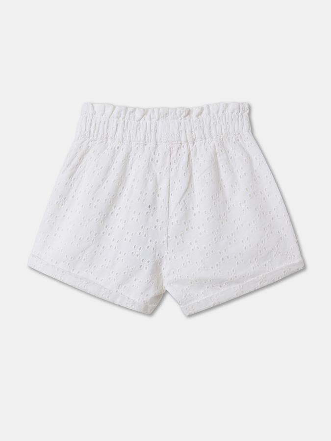 Girls Cotton Embroidered High-Waist Cuffed Hem Shorts