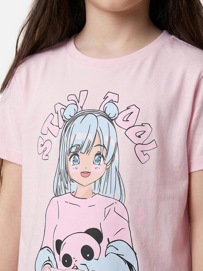 R&B Pink Girls Printed Short Sleeves Tshirt