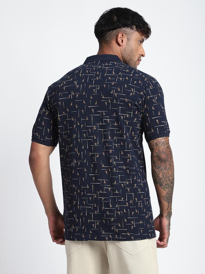 Men Cotton Regular Fit Polo Neck Graphic T-shirt