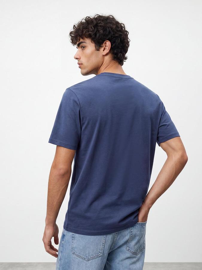 R&B Men Light Blue Typography Printed Pure Cotton Short Sleeves Tshirt