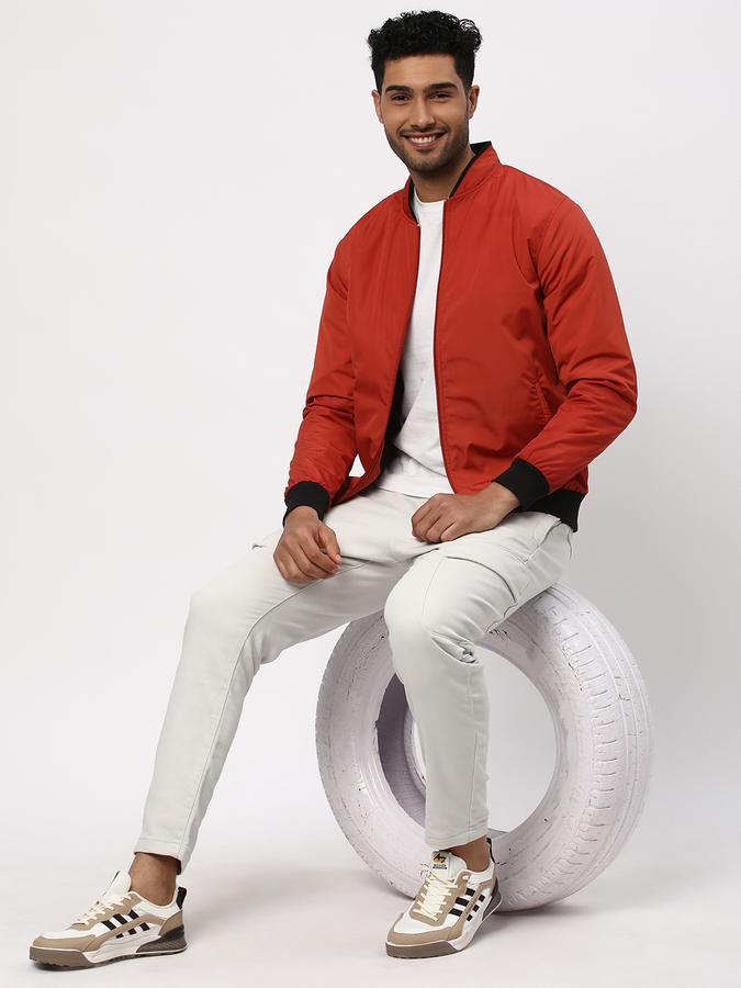 Men Polyester Regular Fit Solid Bomber Jacket