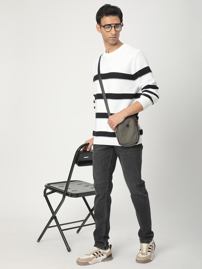 Men Cotton Regular Fit Crew Neck Striped Sweater