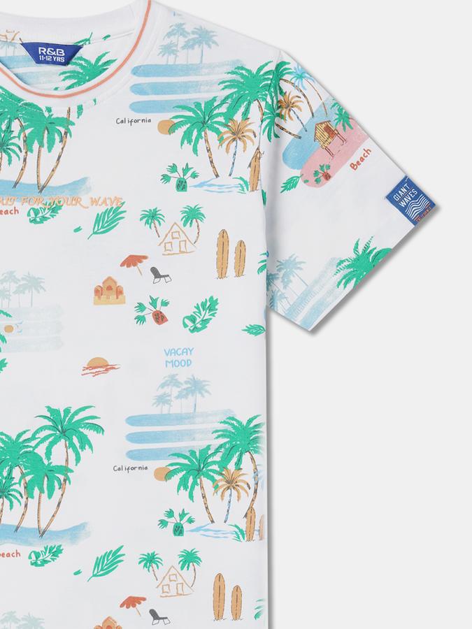 Boys Tropical Print Round-Neck Relaxed Fit T-Shirt image number 2
