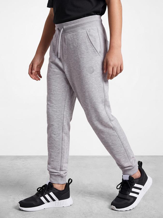 R&B Boys Grey Melange Printed Pure Cotton Mid Rise Joggers