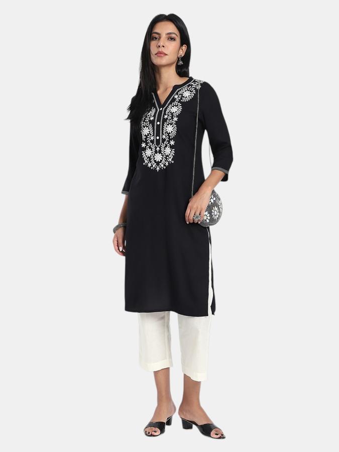 R&B Black Regular Fit Solid Women Kurta 