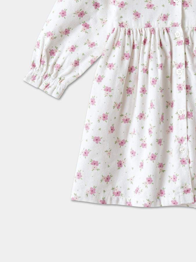 Girls Cotton A Line Ruffled Neck Printed Dress