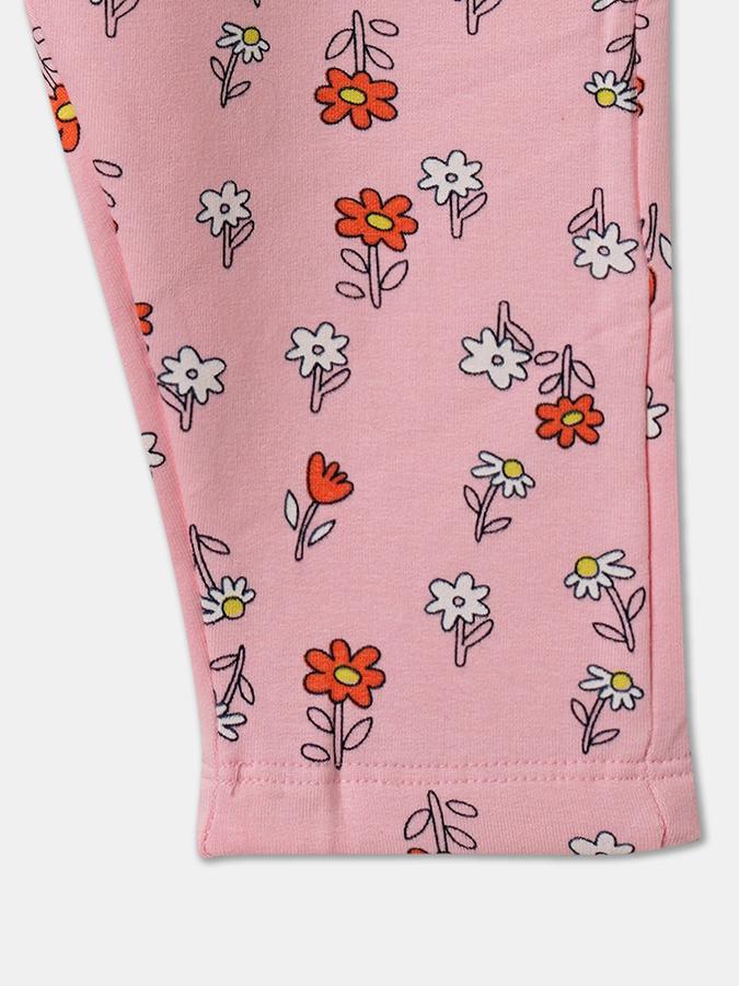 Girls Cotton Blend Regular Fit Elastic Waist Printed Trousers
