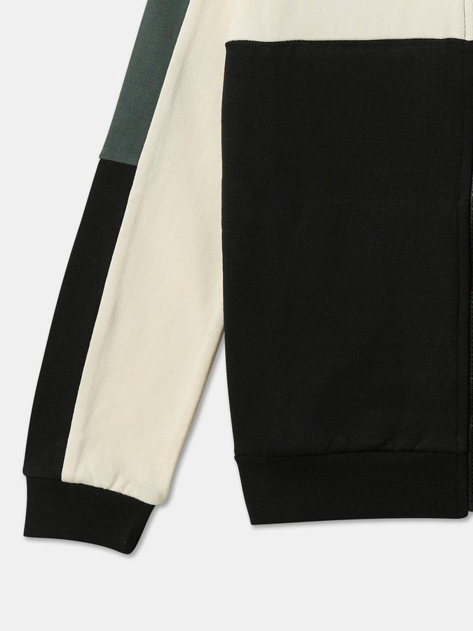 Boys Cotton Hooded Zip Up Colour-block Jacket