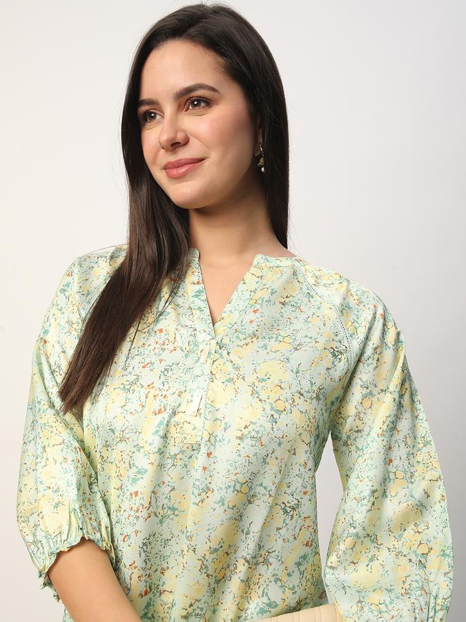 Women Cotton Regular Fit Mandarin Collar Printed Kurta