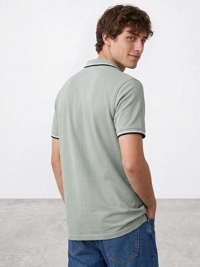 R&B Men Mint Textured Short Sleeves Polo Collar T-Shirt