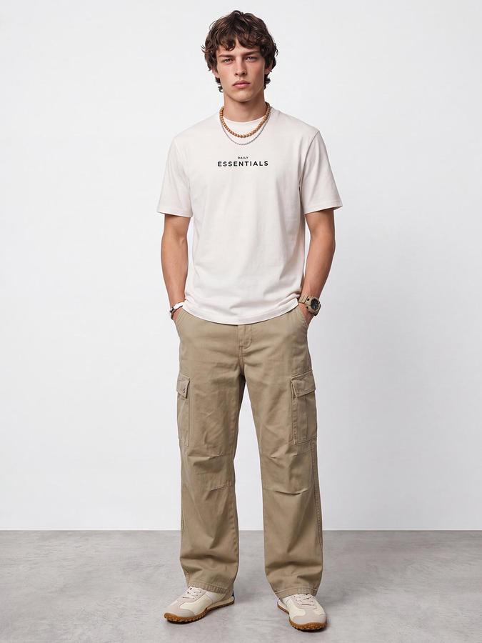 R&B Men Ivory Short Sleeve Round Neck Typography Graphic Print T-Shirt