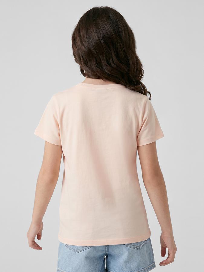 R&B Peach Graphic Print Girls Round Neck Regular Fit Short Sleeves T-Shirt 