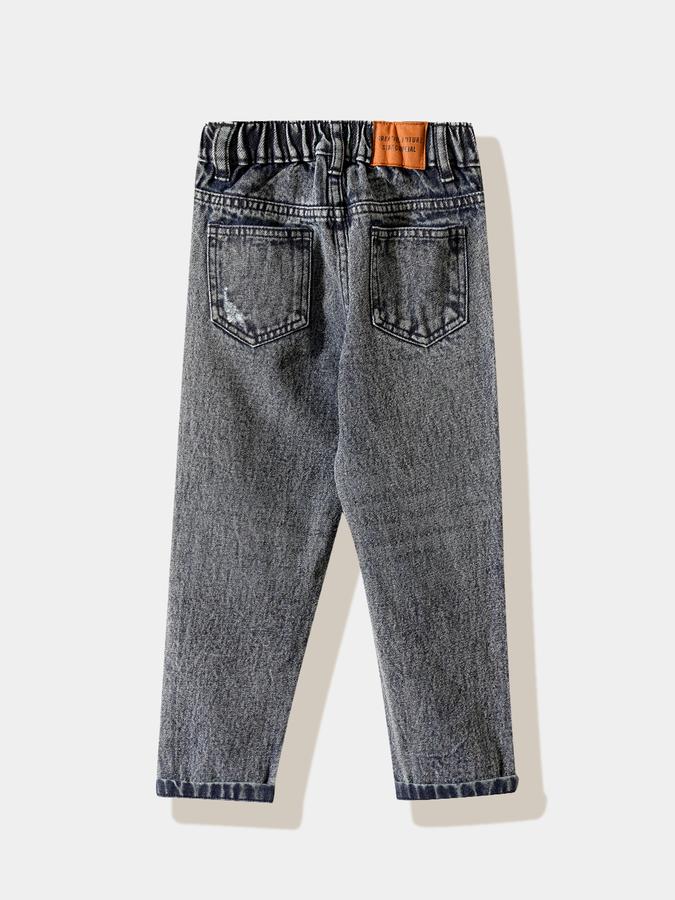 Boys Cotton Regular Fit Elastic Waist Distressed Jeans