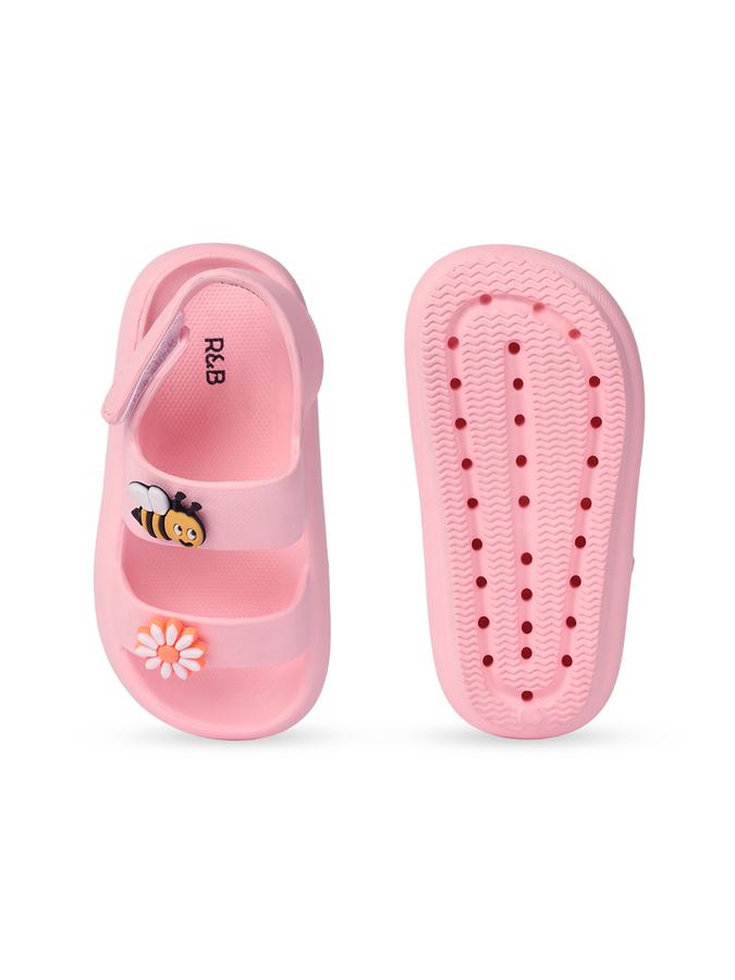 R&B Girls Light Peach Applique work Velcro Sandals