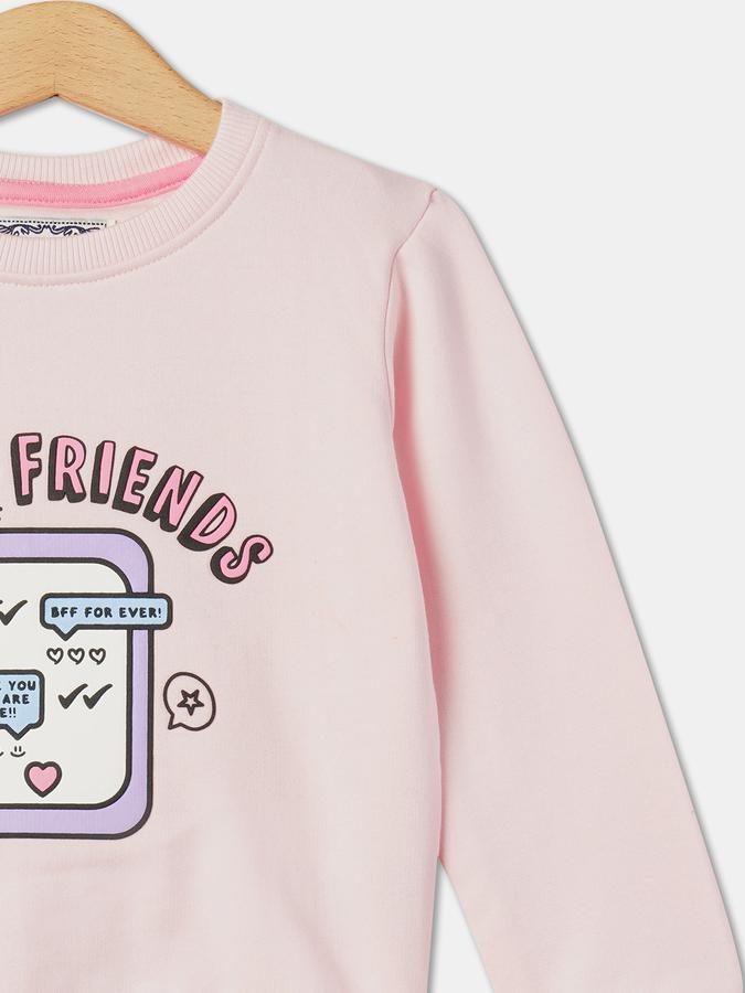Girls Cotton Regular Fit Crew Neck Graphic Sweatshirt