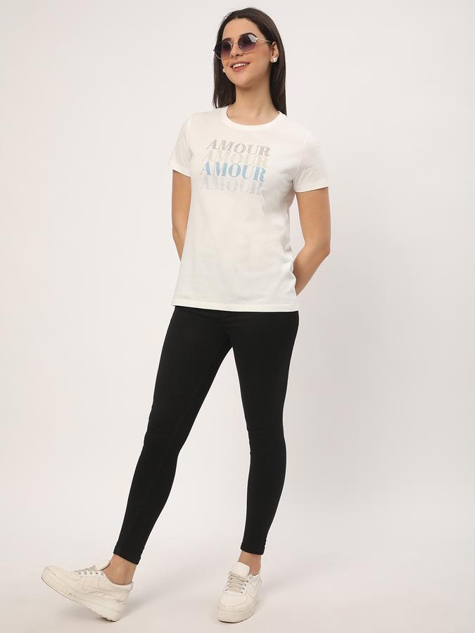 Women Cotton Regular Fit Round Neck Embellished T-shirt