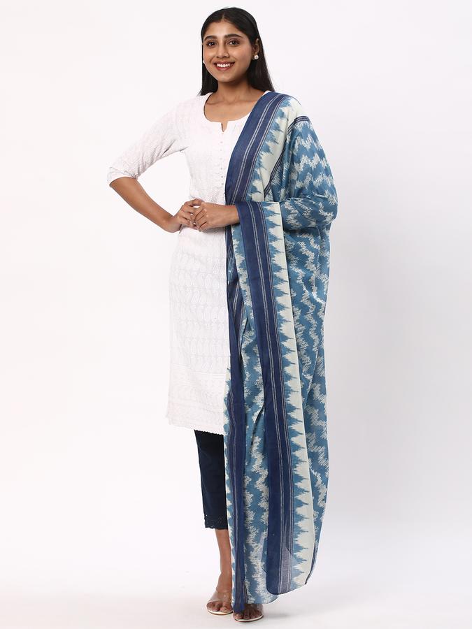 Women's Cotton Ikat Printed Bordered Hem Dupatta