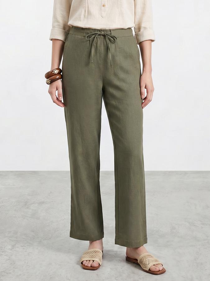 R&B Women Green Straight Fit Pure Cotton Palazoos