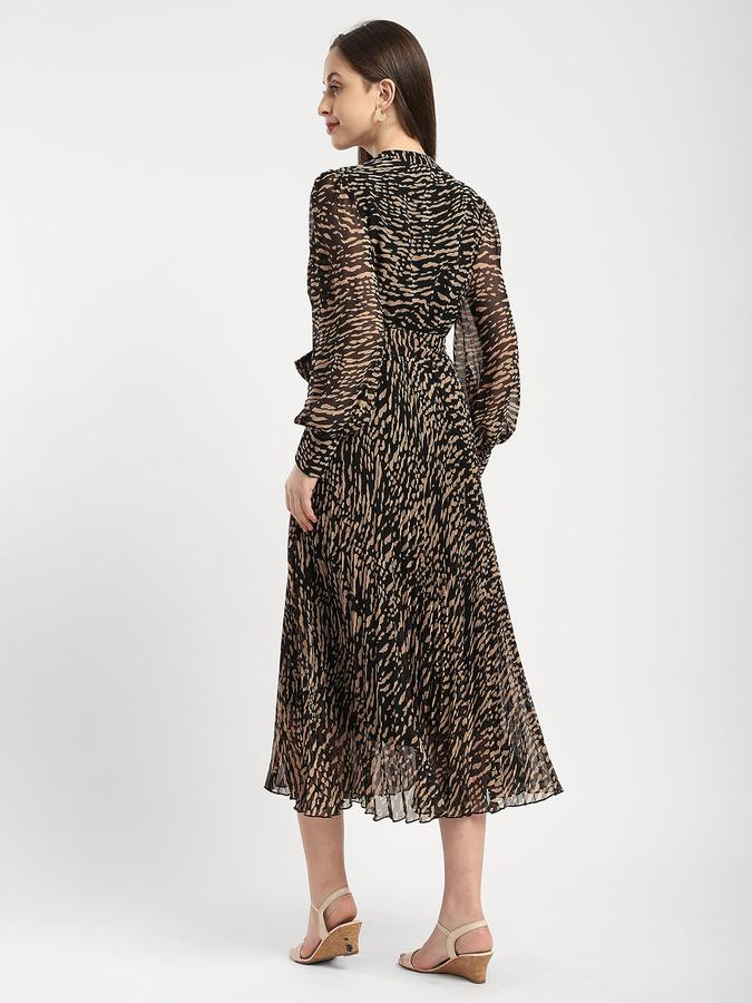 Women Chiffon Fit And Flare Midi Animal Print Dress
