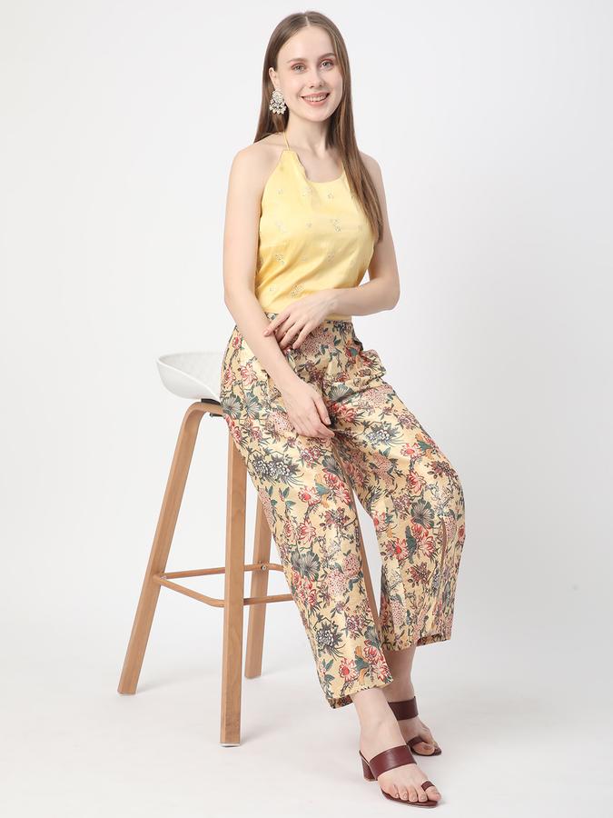 Women Shantoon Slub Regular Fit Halter Neck Embroidered Ethnic Top