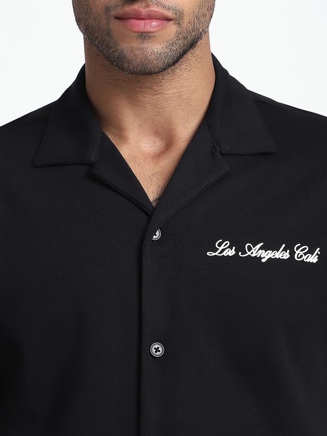 Men Cotton Blend Relaxed Fit Cuban Collar Graphic Shirt