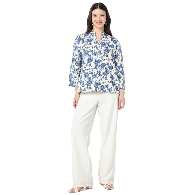R&B Women Dark Blue Floral Print Shirt
