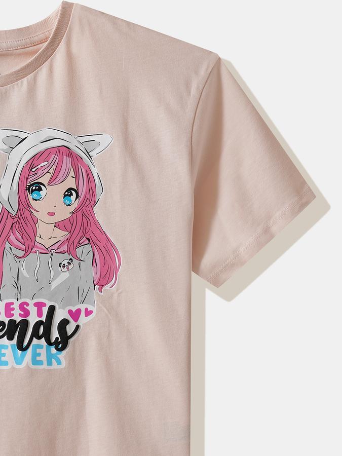 Girls Cotton Regular Fit Crew Neck Graphic T-shirt