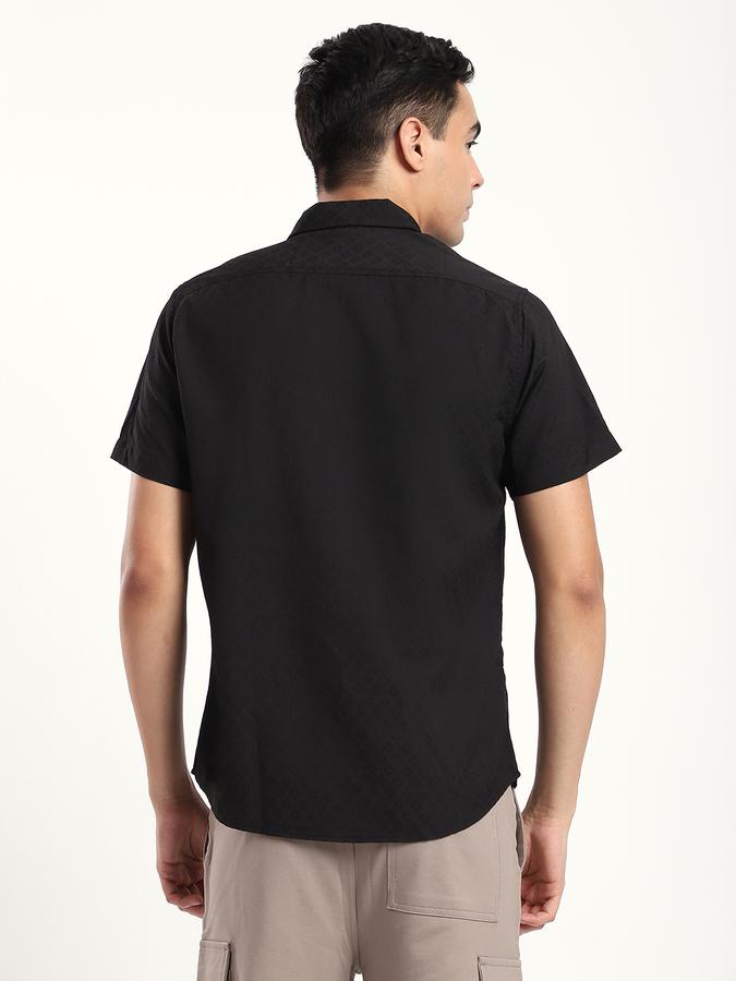 Men Polyester Slim Fit Shirt Collar Textured Shirt