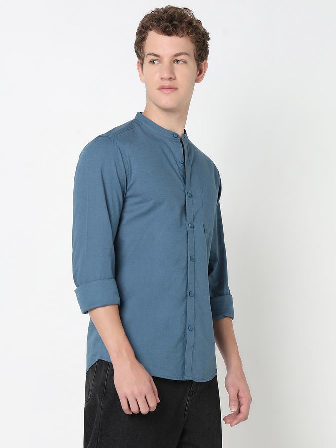 MANDRIN COLLAR FULL SLEEVE - SLUB SHIRT SOLID SINGLE POCKET image number 3
