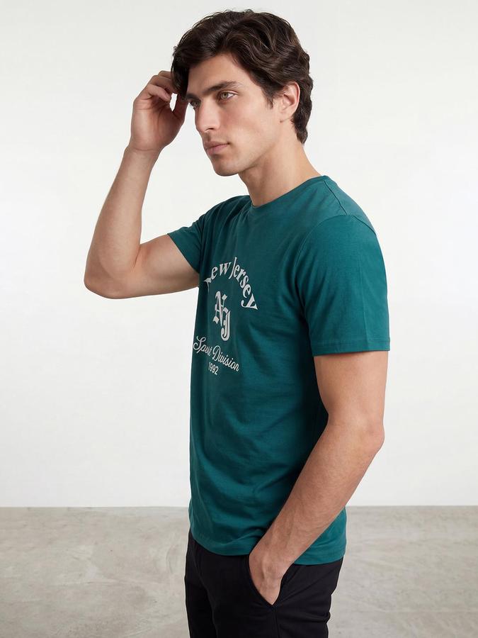 R&B Green Men Printed Short Sleeves Tshirt