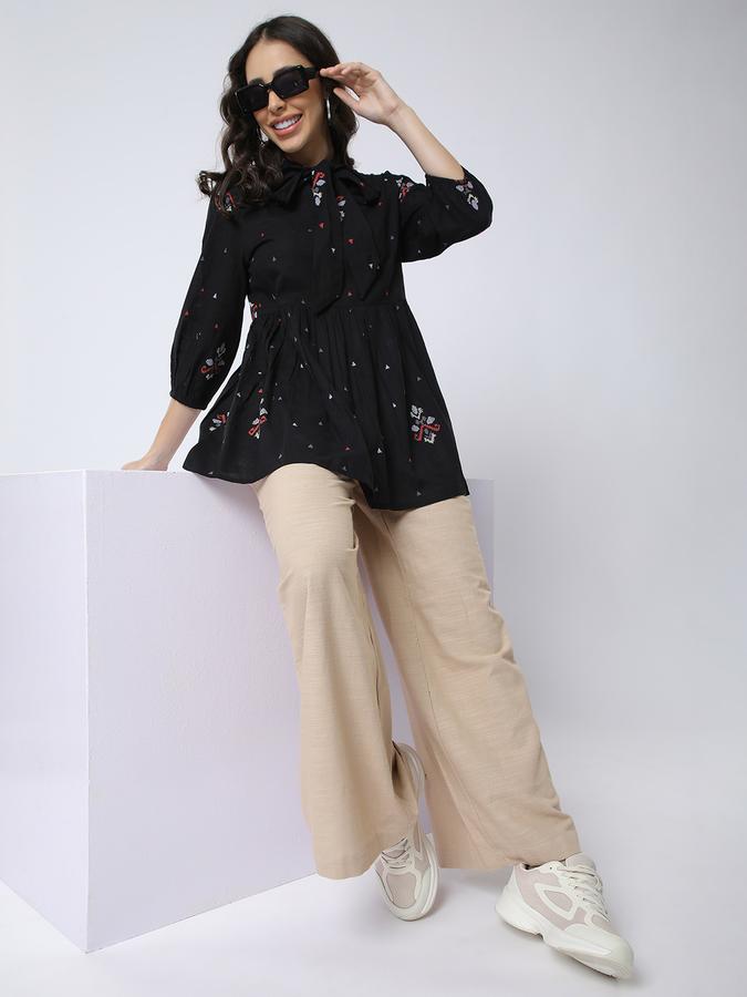 R&B Women Beige Solid Wide-Leg Trousers