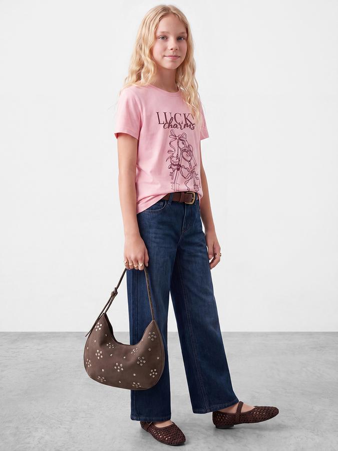 R&B Girls Pink Graphic Printed  Short Sleeves Pure Cotton T-shirt
