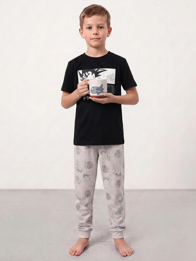 R&B Boys Black & Grey Pure Cotton Son Goku Print T-shirt and Pant Night Suit