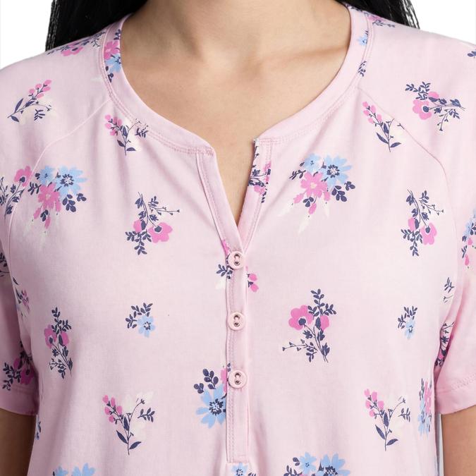 R&B Pink Floral Printed Women Pure Cotton Nightdress