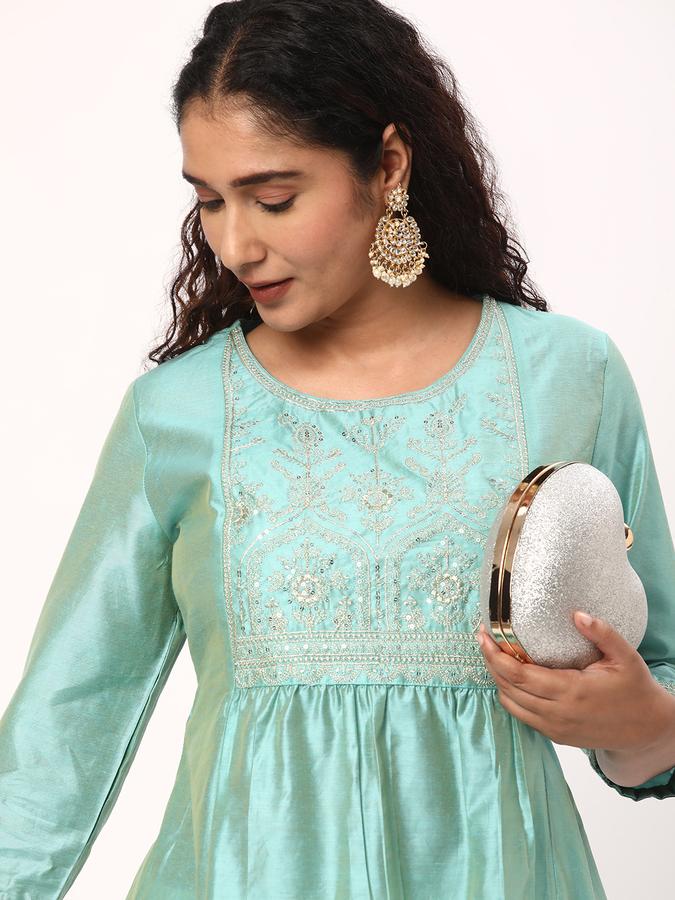 R&B Women's Embroidered Regular Straight Kurta 3-Q Sleeves