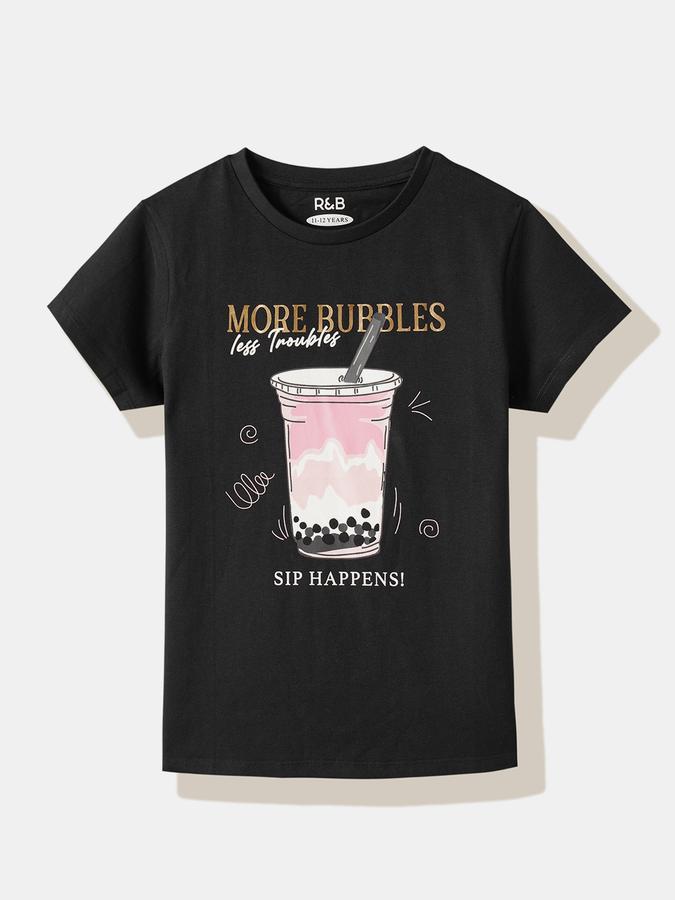 Girls Cotton Regular Fit Crew Neck Graphic T-shirt