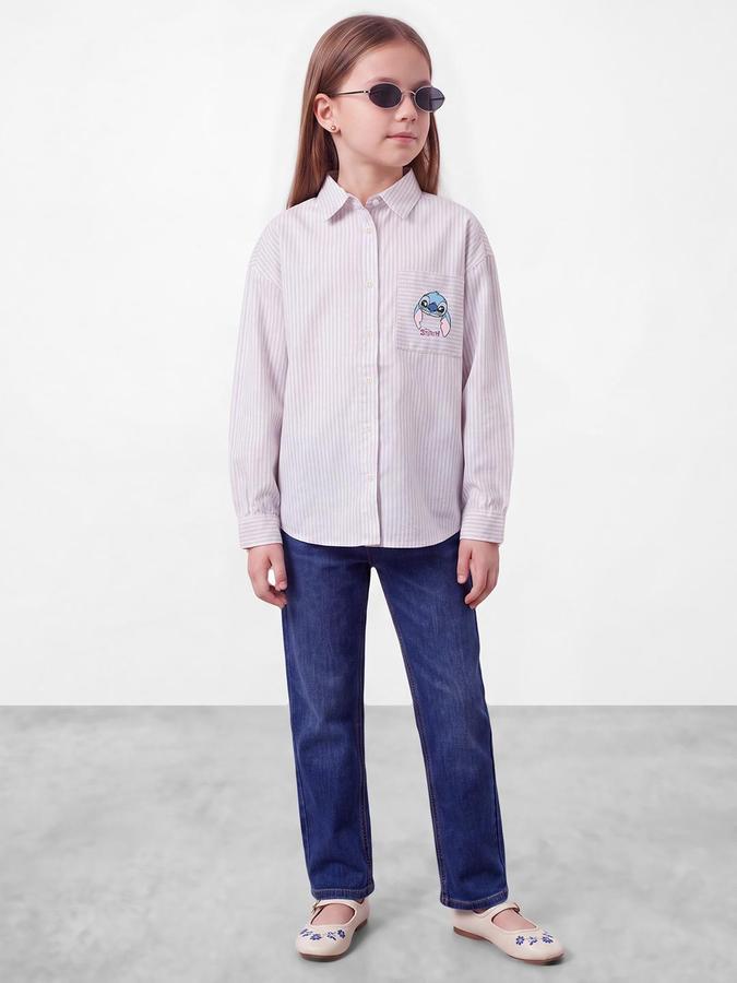 R&B Girls Blue Stitch Back Print Long Sleeves Pure Cotton Shirt