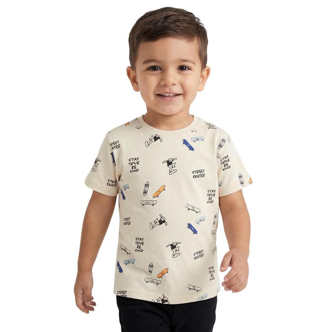 R&B Boy Beige Cotton Printed Round Neck T-Shirt