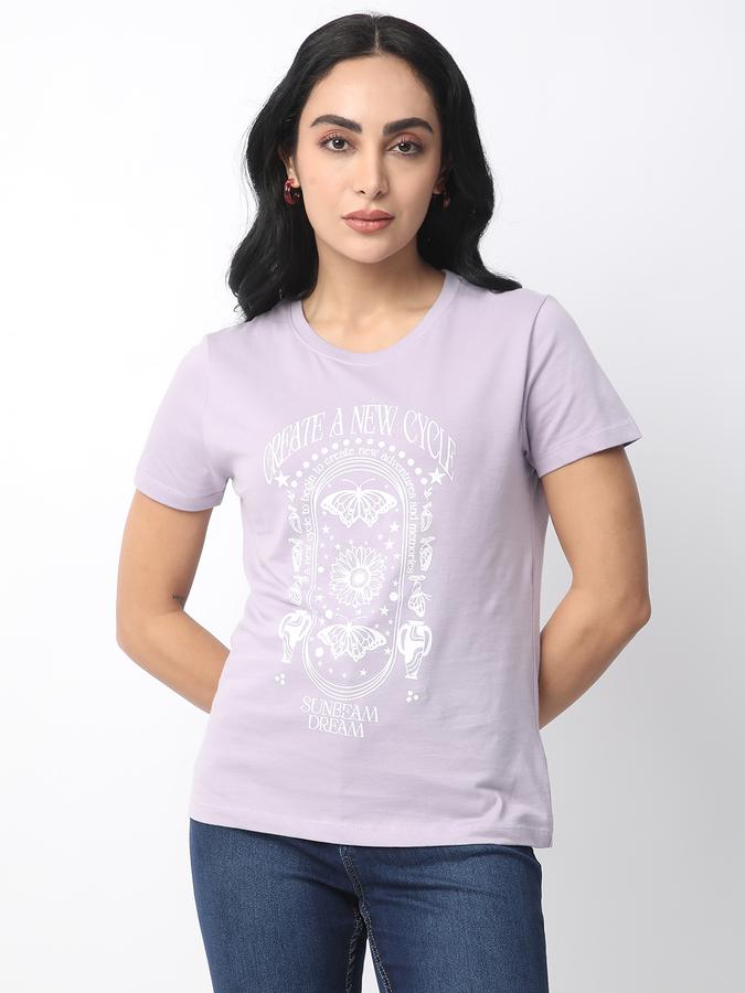 Women Cotton Relaxed Fit Round Neck Graphic T-shirt