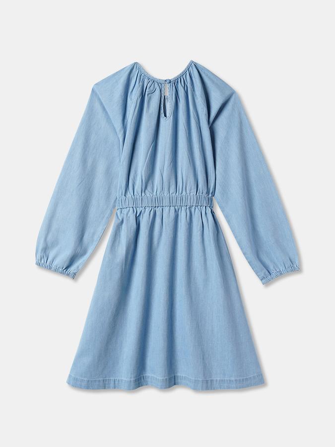 Girls Cotton A-Line Round Neck Solid Dress