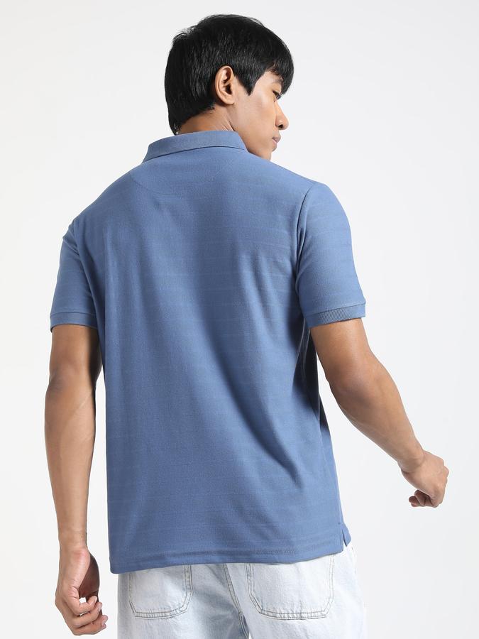 Men Cotton Regular Fit Polo Neck Textured T-shirt