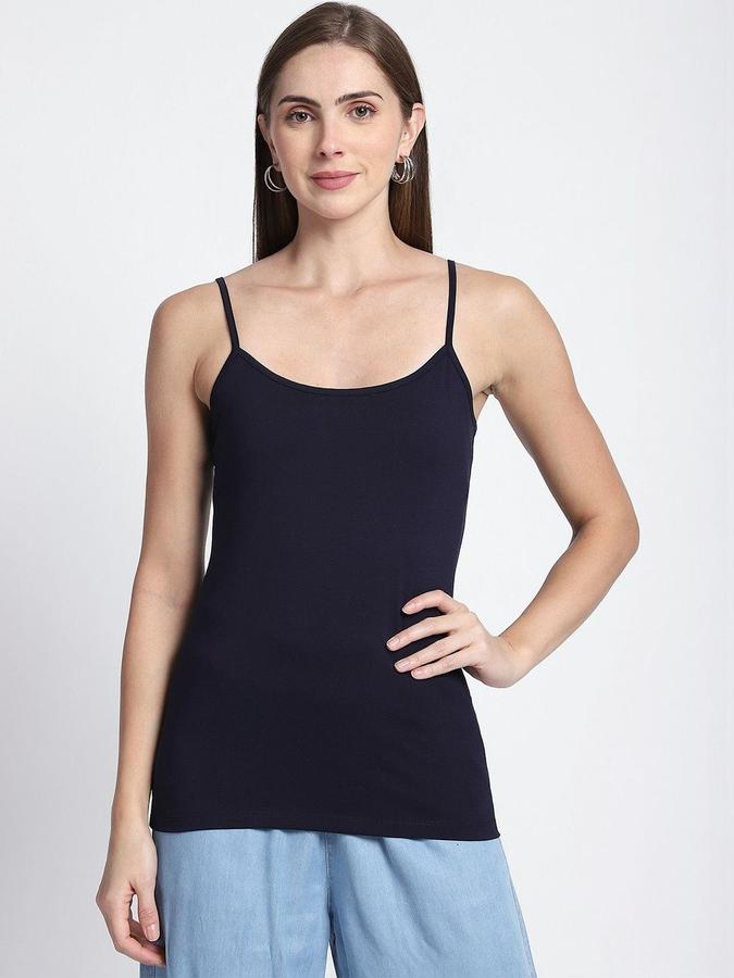R&B Women Navy Blue Solid Shoulder Straps Camisole