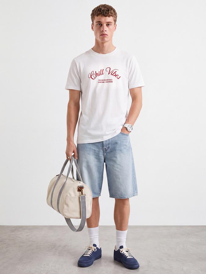 R&B Men White Typographic Print Short Sleeves Pure Cotton Tshirt